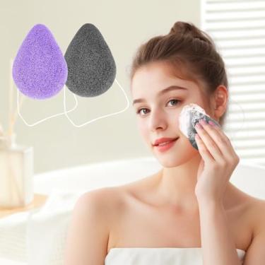 Imagem de Esponja para lavar o rosto, esponja de limpeza facial, esponjas removedoras de maquiagem, limpeza e esfoliação, macia e confortável, adequada para maquiagem e limpeza, 2 pacotes (preto + roxo)