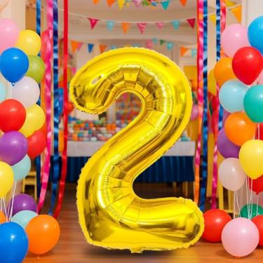 Imagem de Balão dourado número 2 de 101 cm para decoração de 2º aniversário, balões autoinfláveis com número de folha de creme de 0 a 9, balão de hélio de areia branca para meninos, meninas, mulheres, homens