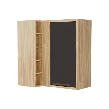 Imagem de Armário Aéreo P- Cozinha Canto Syrah C- 1 Porta E 5 Nichos 88cm Amendoa-grafite - Ronipa