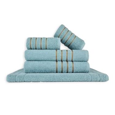 Imagem de Jogo de Toalhas de Banho 5 Peças 100% Algodão – 2 Toalhas de Banho Grandes e Macias + 2 de Rosto + 1 Tapete Antiderrapante para Banheiro (Verde Claro)