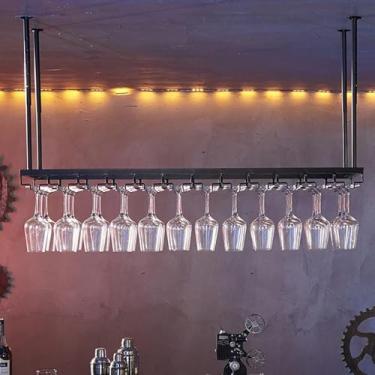 Imagem de Prateleiras De Taças Suspensas Rack De Taça De Vinho De Teto Suporte De Taça De Vinho De Metal Cabide De Taças De Vinho Pendurado Prateleiras De Bar Flutuante Prateleira De, 80x25x21cm