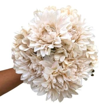 Imagem de Buquê de Dálias Grandes Artificiais Permanentes – Flores Decorativas para Sala, Casamento e Arranjos Florais (Creme)