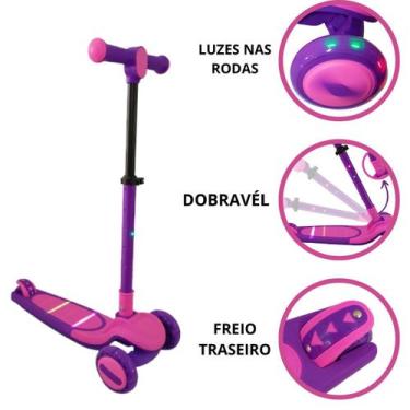 Imagem de Patinete Infantil scooter dobrável com Led 3 rodas scooter até 50Kg Dr