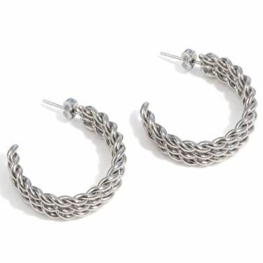 Imagem de Brinco Feminino Argola Harper Aço Inox Antialérgico Prateado - Euro Im