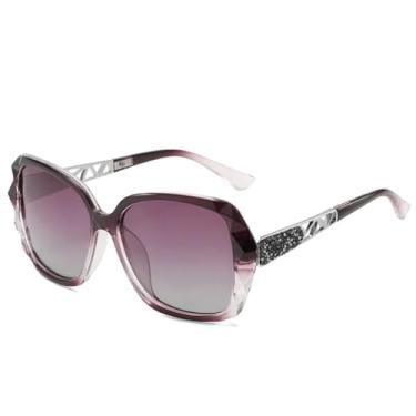 Imagem de HCHES Óculos de Sol Clássicos de Luxo Femininos Polarizados com Armação Grande e Elegantes com Proteção UV400 - Estilo Vintage (Roxo)