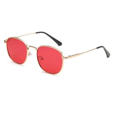 Imagem de HCPIHF Óculos de sol redondos retrô com armação de metal UV400, lentes transparentes, estilo oceano, estilo punk (dourado e vermelho)