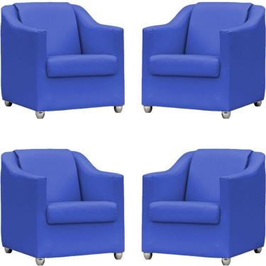 Imagem de Kit 4 Poltronas Mila Corino Cores Pé De Plástico Cromado - Azul-royal Corino