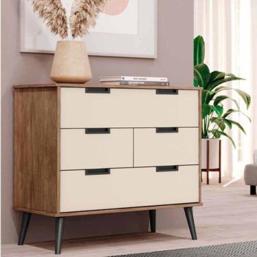 Imagem de Cômoda 4 gavetas MDF Retro Belmax, Carvalho/Off White