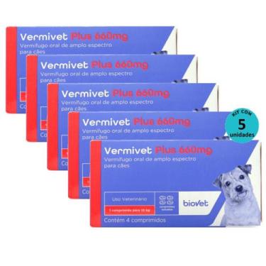 Imagem de Kit Vermivet Plus Biovet 660mg com 4 Comprimidos Com 5 unidades