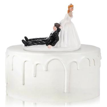 Imagem de Eorbow 4.8" Bride Groom Cake Topper, Resin Wedding Cake Toppers, Funny Bride Dragging Groom Figurines, Handmade Wedding Party Decoration Ornament Toy Gift