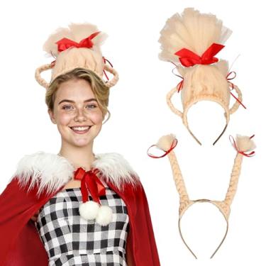 Imagem de EJWCIG 2PCS Cindy Lou Blonde Pigtails Headband with Red Bow Costume Christmas Halloween Cosplay Accessories Womens Teens