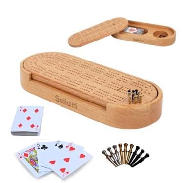 Imagem de Premium Oak Cribbage Board Game Set -Unique Cribbage Board Includes Playing Cards, Metal Cribbage Pegs, Instructions, & More - Beautiful Design Cribbage Board Set - Cribbage Set- Travel Cribbage Board