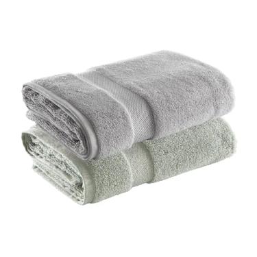 Imagem de Jogo de Toalhas Ele/Ela Super Soft Zero Twist Banhão 80x150cm 500g/m², 97% Algodão 3% Poliéster, Toque Macio, Alta Absorção e Design Sofisticado – Altihaus (Verde/Cinza)