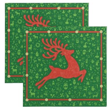 Imagem de Kit Guardanapo De Natal Estampado Rena Verde E Vermelho 33x33cm Folha Dupla Prime 40 Unidades