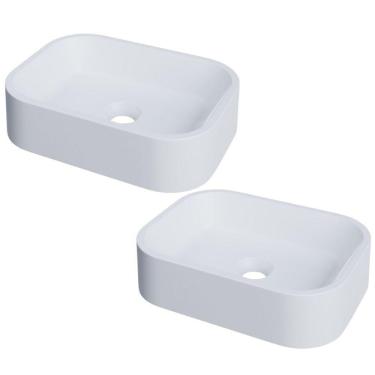 Imagem de Kit 02 Cubas De Apoio Retangular Para Banheiro Lavabo C01 Br37w Branca Matte Fosca - Lyam