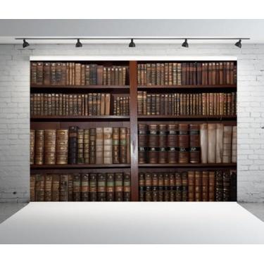 Imagem de Fundo de estante vintage 2,1 x 1,5 m, biblioteca medieval, pano de fundo para fotografia, estudantes, professores, decoração de festa de volta às aulas, faixa, sessão de vídeo, videoconferência