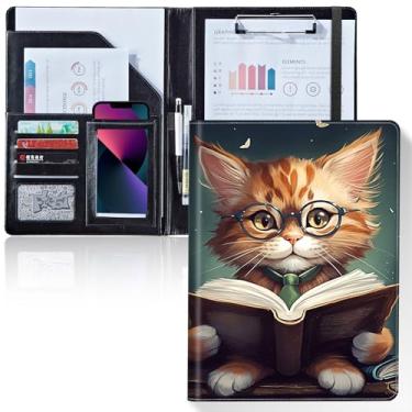 Imagem de Prancheta de pasta/pasta, prancheta, carteira de escrita, couro com capa para porta-cartões, tamanho A4, para escritório, conferência, bloco de notas, pranchetas, gato de leitura
