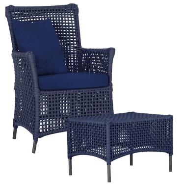 Imagem de Poltrona E Mesa Igapó Em Alumínio Preta Corda Náutica E10 Azul