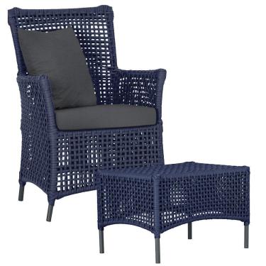 Imagem de Poltrona E Mesa Igapó Em Alumínio Preta Corda Náutica E11 Azul