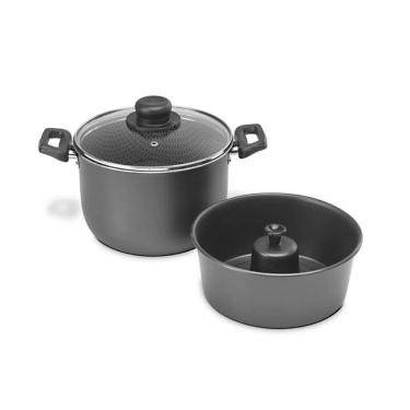 Imagem de Jogo Banho Maria Pudinzeira Grafite 20 Cm 4 L Antiaderente