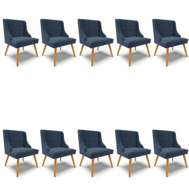 Imagem de Kit 10 Cadeiras Estofadas Para Sala De Jantar Pés Palito Lia Suede Azul Marinho - Ibiza