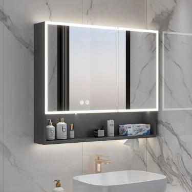 Imagem de Armário De Remédios Inteligente Com Luzes Led E Espelho, Espelho De Banheiro Com Armazenamento Antiembaçante, Penteadeira Com Espelho Com Interruptor D, Black, 80 * 13 * 70cm/31.5 * 5.1 * 27.6in