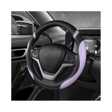 Imagem de MUQIDA Capa de volante de carro, couro premium de 38 cm, respirável, antiderrapante, protetor de volante confortável universal para SUV Truck Van, acessórios de carro (roxo)