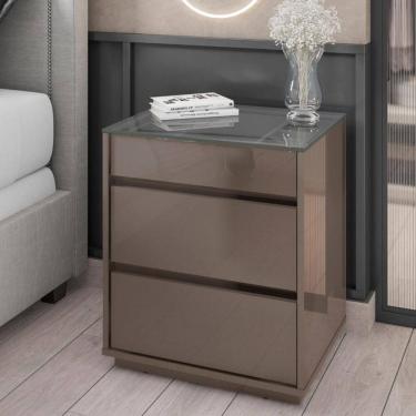 Imagem de Mesa de Cabeceira com Tampo de Vidro 3 Gavetas Belize Casa D