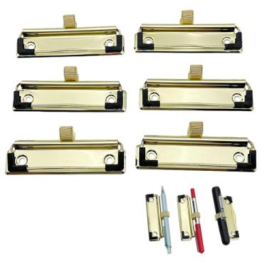 Imagem de Aliviitsi Clipe dourado para prancheta com pés de borracha, clipe de prancheta com suporte de caneta, para sala de aula, notebook, pranchetas dobráveis e armazenadas (6 peças)