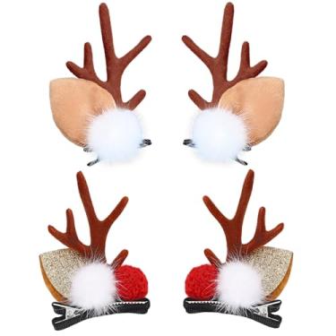 Imagem de 2 pares de grampos de cabelo de chifres de rena de Natal, presilhas de orelhas de chifres de veado, prendedores de cabelo, grampos de cabelo, clipes de cabelo, Natal, cosplay, festival, Halloween,