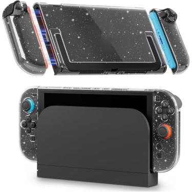 Imagem de RHOTALL [Upgraded Version Easily Dock] Clear Glitter Dockable Case for Nintendo Switch 2 2025,Protective Hard PC Shell,Slim Transparent Glitter Cover with Detachable joycon Compatible with Switch 2