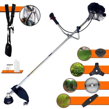 Imagem de Roçadeira Com Sistema Anti-Vibração À Gasolina RT43LB-25A 43cc 1,7HP de Alta Performance Com Carretel e Faca 3 Pontas + Faca 2 Pontas e Faca 40 Dentes