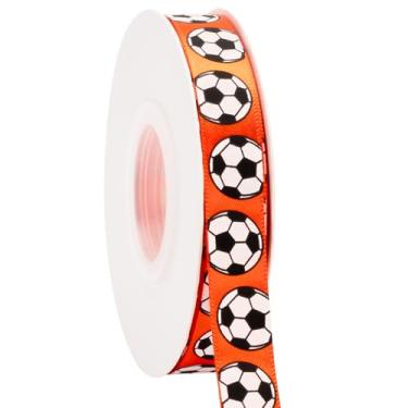 Imagem de Fita de futebol, 1,5 cm x 64 m, branco/laranja, use para laços de cabelo de equipe, grinalda, cordões esportivos, embrulho de presente, decoração de festa, todo artesanato e costura (laranja, 25