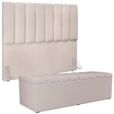 Imagem de Kit Cabeceira Cama Box Casal 140cm e Calçadeira Recamier Baú Dália W01 Linho Cru - Lyam Decor