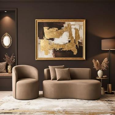 Imagem de Conjunto 01 Poltrona + Sofá Curvo Orgânico Nature Gaia Suede Cappuccino - Montanaris Decor