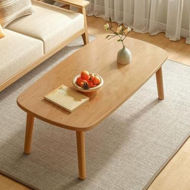 Imagem de Mesa de centro oval de madeira Midcentury - ideal para pequenas salas de estar e quartos - mesa lateral de sofá - acabamento marrom (amarelo 120 cm)