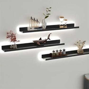 Imagem de Prateleiras emissoras de luz, 1 prateleira flutuante montada na parede com luz LED, prateleira de plantas de ferro ou estante para quarto, sala de estar, armazenamento de plantas (preto 1