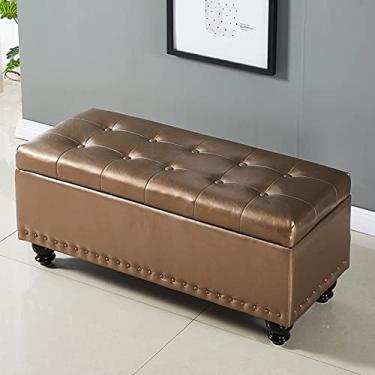 Imagem de Espreguiçadeira retangular, banco de couro para apoio para os pés, banco de quarto estofado moderno, com pernas de madeira, para quarto, pé da cama, sala de jantar, sala de estar, corredor