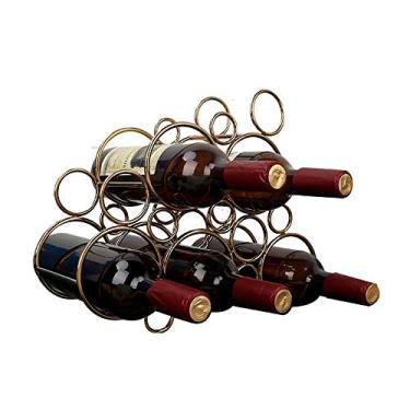 Imagem de Prateleiras de vinho garrafas de metal prateleiras de vinho e armários bancadas na organização cada um carregando cinco garrafas de chá elegante rack de vinho estilo francês (cor: ouro tamanho: 28 x