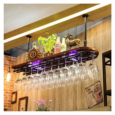 Imagem de Bar retro cabide de taça de vinho rack de decoração de teto rack de vinho de cabeça para baixo, rack de pendurar louça, decoração criativa luz neon prateleira flutuante (cor: B, tamanho: 100 x 28 x 60