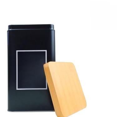 Imagem de Pote de armazenamento cafe Kit 2 Latas Café Açúcar Potes Organizadores Tampa Amadeirada Preto Cozinha Moderna Decorativa(Pote Açúcar)