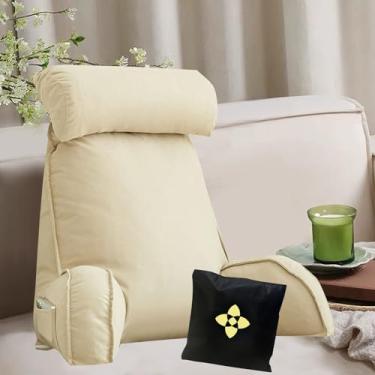 Imagem de Almofada de leitura com encosto de cabeça removível, almofada de abraços, almofada de suporte com apoios de braços, lombar, costas, descanso de cama, jogos, capa lavável, alça de transporte