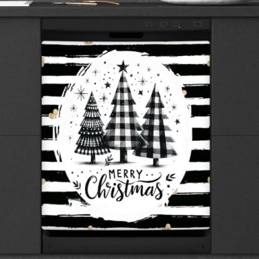 Imagem de Árvores Natal capa de ímã preta para lava-louças, capas magnéticas para decoração de lava-louças, capa magnética para porta de geladeira, decalque de geladeira para cozinha, eletrodomésticos