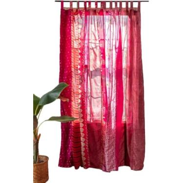 Imagem de Cortinas coloridas Sari com filtro de luz – cortinas boho, painel de dossel de cama, tapeçaria ou tratamento de janela cor turquesa (213 x 109 cm) (rosa)