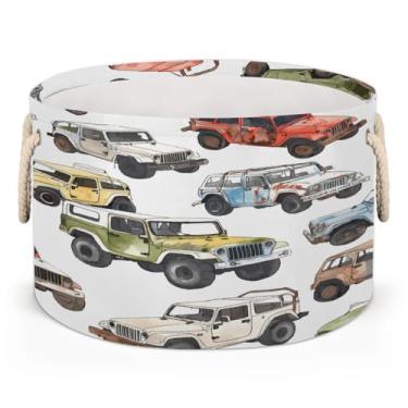 Imagem de Cesto de armazenamento redondo grande, colorido, fofo, organizador de brinquedos para crianças, dobrável, com alça, cesto de roupa suja para sala de estar, lavanderia, berçário, quarto, caixa de