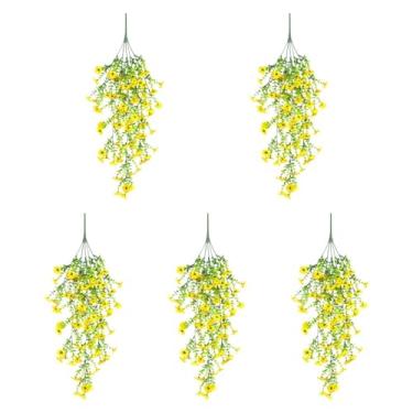 Imagem de BLWOTMOR 5x Flores Artificiais Penduradas, Flores Falsas, Vegetação Artificial, Plantas Penduradas Falsas para Pátio, Amarelo