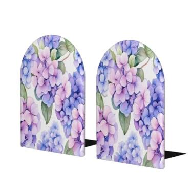 Imagem de Suporte de livros de madeira grande retrô roxo floral decorativo antiderrapante resistente terminais de livros para escritório mesa de escritório em casa biblioteca escola estudo decoração divisórias