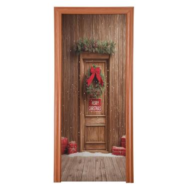 Imagem de ATTX Capa para porta da frente da guirlanda de Natal - Decoração de férias de tecido elástico lavável para festas, casa, decoração de porta da frente, 35 x 79 polegadas (163)