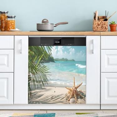 Imagem de SEHANY Capa magnética de máquina de lavar louça, estrela do mar, mar, praia, adesivos magnéticos decorativos antiarranhões para painel de geladeira e lava-louças, decoração personalizada de cozinha