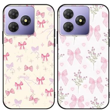 Imagem de Zrutru Pacote com 2 capas de telefone com laço rosa para OSCAL Flat 2 16,7 cm, desenho fofo kawaii, fita, laço floral, estampa floral, design estético, capa protetora de TPU preto para meninas e